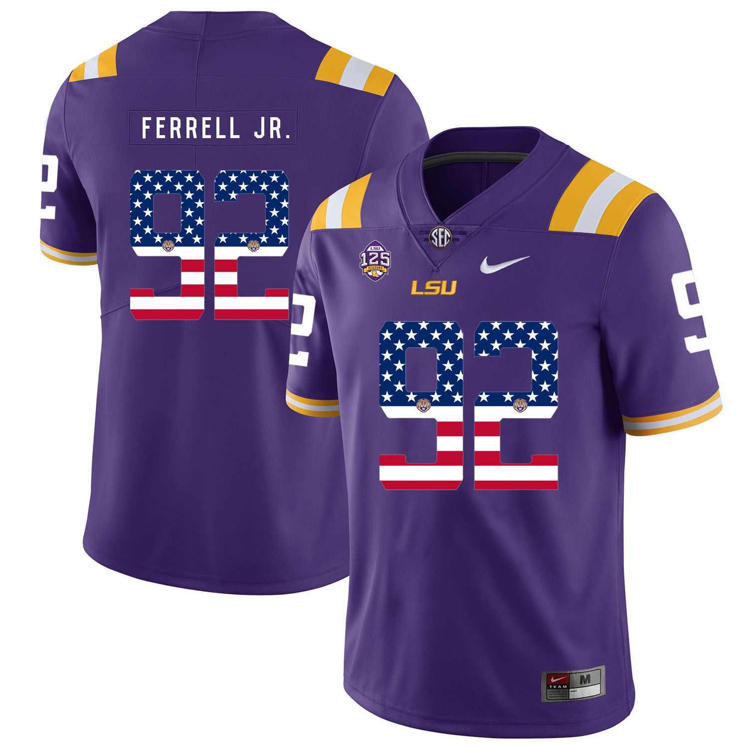 Men LSU Tigers #92 Ferrell jr Purple Flag Customized NCAA Jerseys